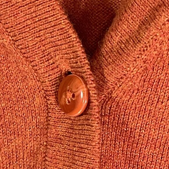 Eddie Bauer Lambswool Wool Blend Cardigan Orange Sweater Womens SIZE MEDIUM - Picture 6 of 9